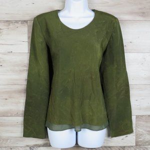 Secret* Women's Long Sleeve‎ Boat Neck Abstract Curved Hem Lined Blouse~ Size XL